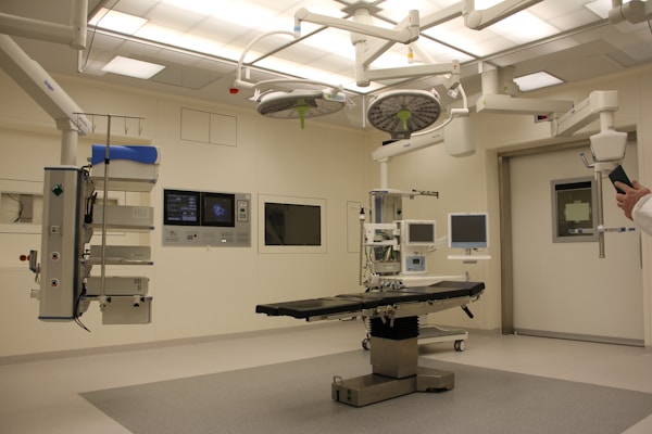 Equipped operating theatre representing hospital medical equipment